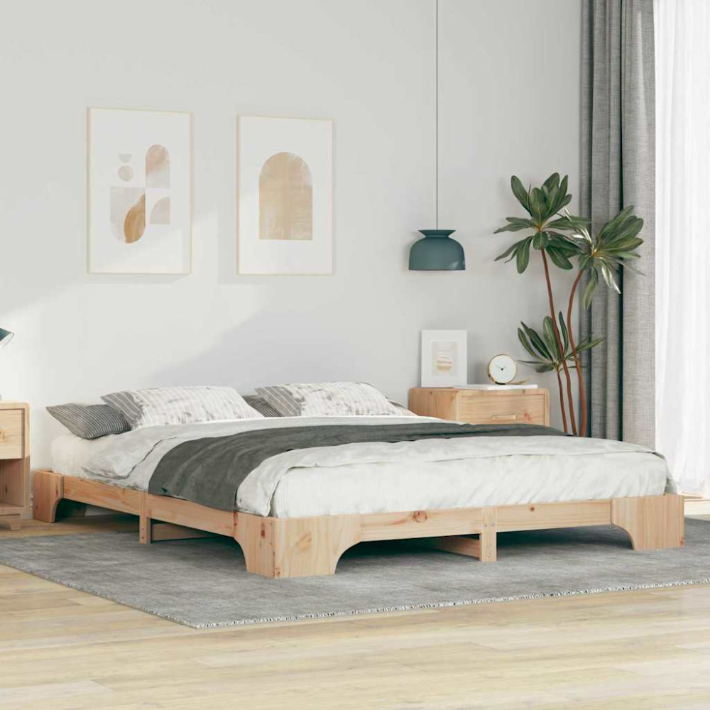 Produktbild för Sängram Brun 160 x 210 cm Massiv furu