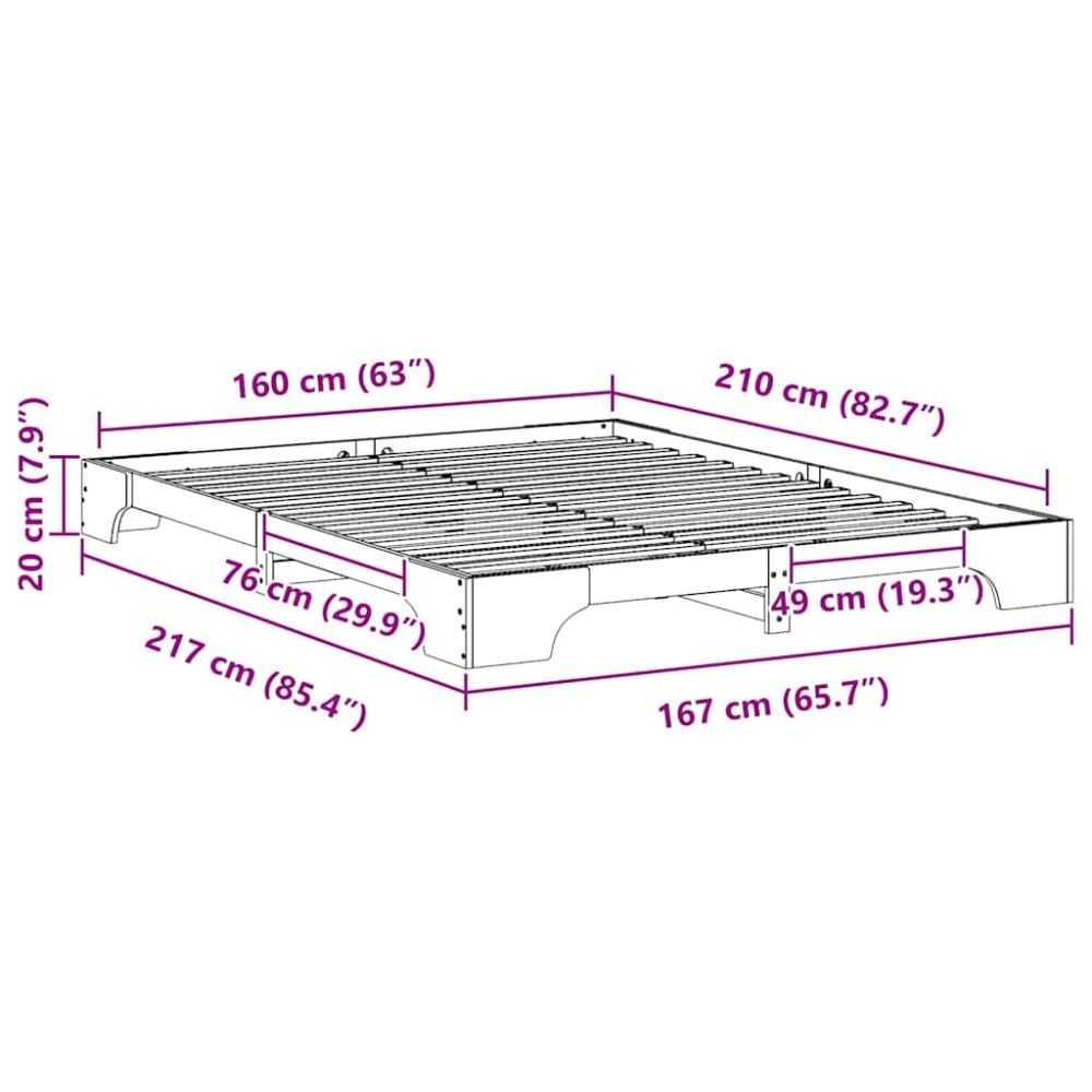 Produktbild för Sängram Brun 160 x 210 cm Massiv furu