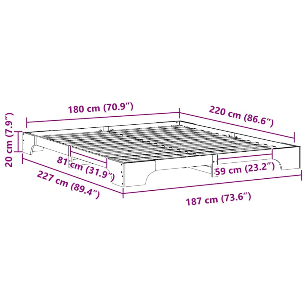 Produktbild för Sängram Brun 180 x 220 cm Massiv furu