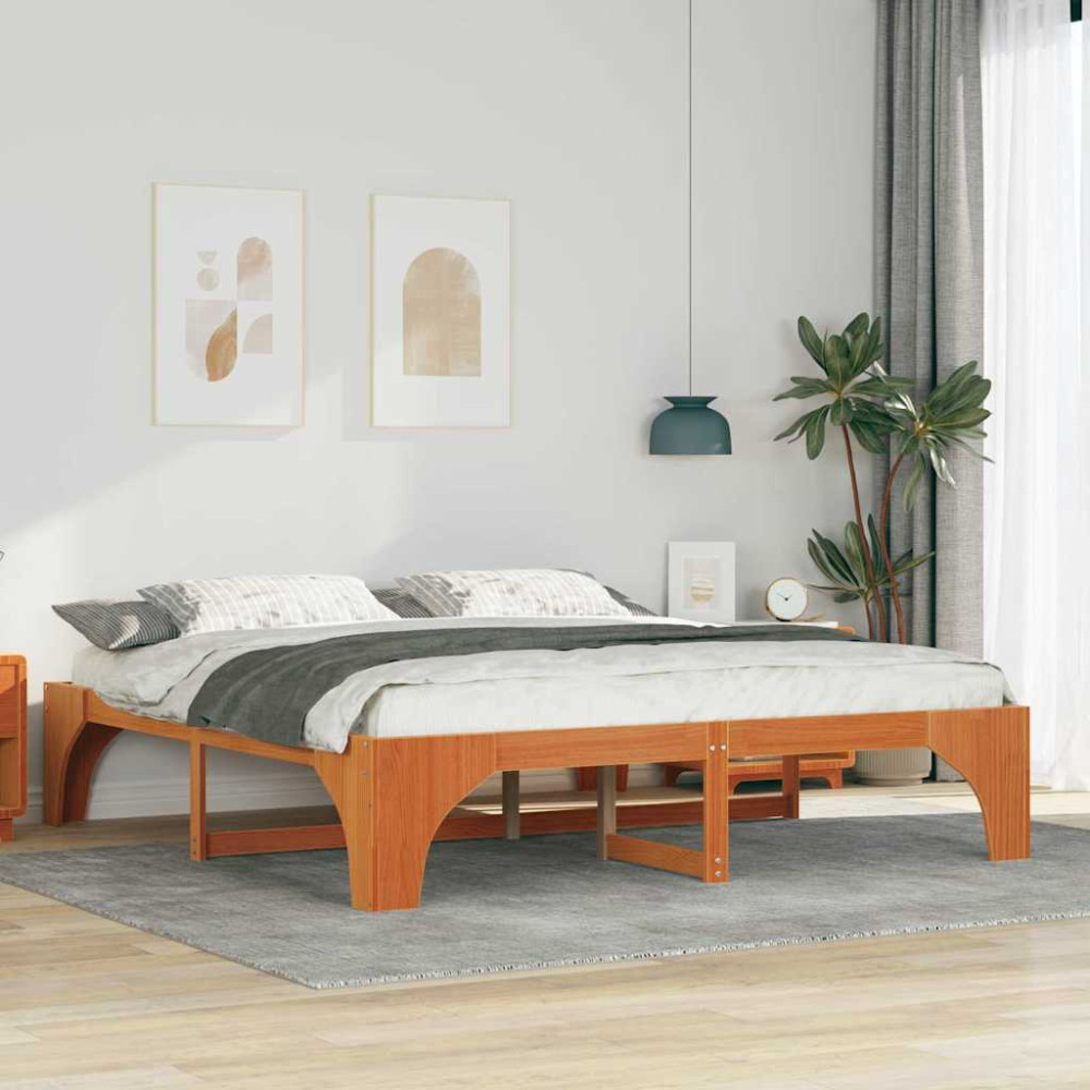 Produktbild för Sängram Brun 180 x 200 cm Massiv furu