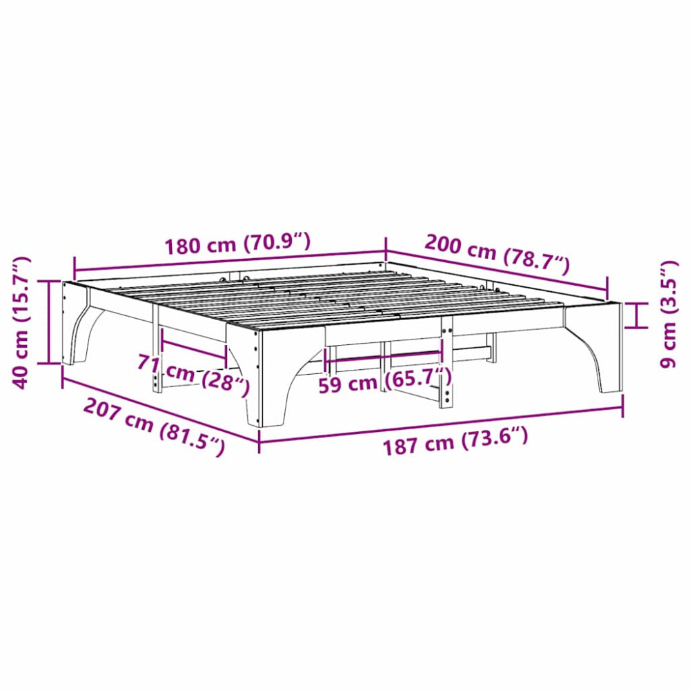 Produktbild för Sängram Brun 180 x 200 cm Massiv furu