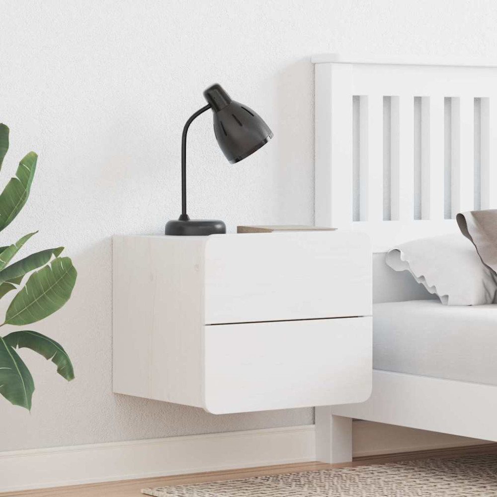 Produktbild för Sängbord med låda 2 pcs Vit 39 x 34 x 33 cm Massiv furu