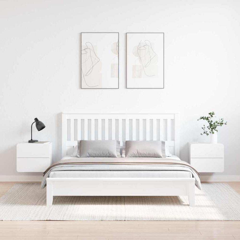 Produktbild för Sängbord med låda 2 pcs Vit 39 x 34 x 33 cm Massiv furu
