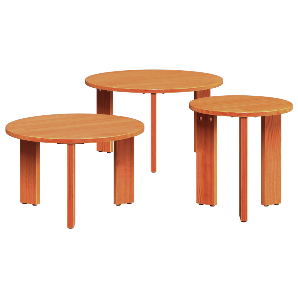 Produktbild för Kaffeebord 3 pcs Vaxbrun Massiv furu