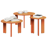Produktbild för Kaffeebord 3 pcs Vaxbrun Massiv furu