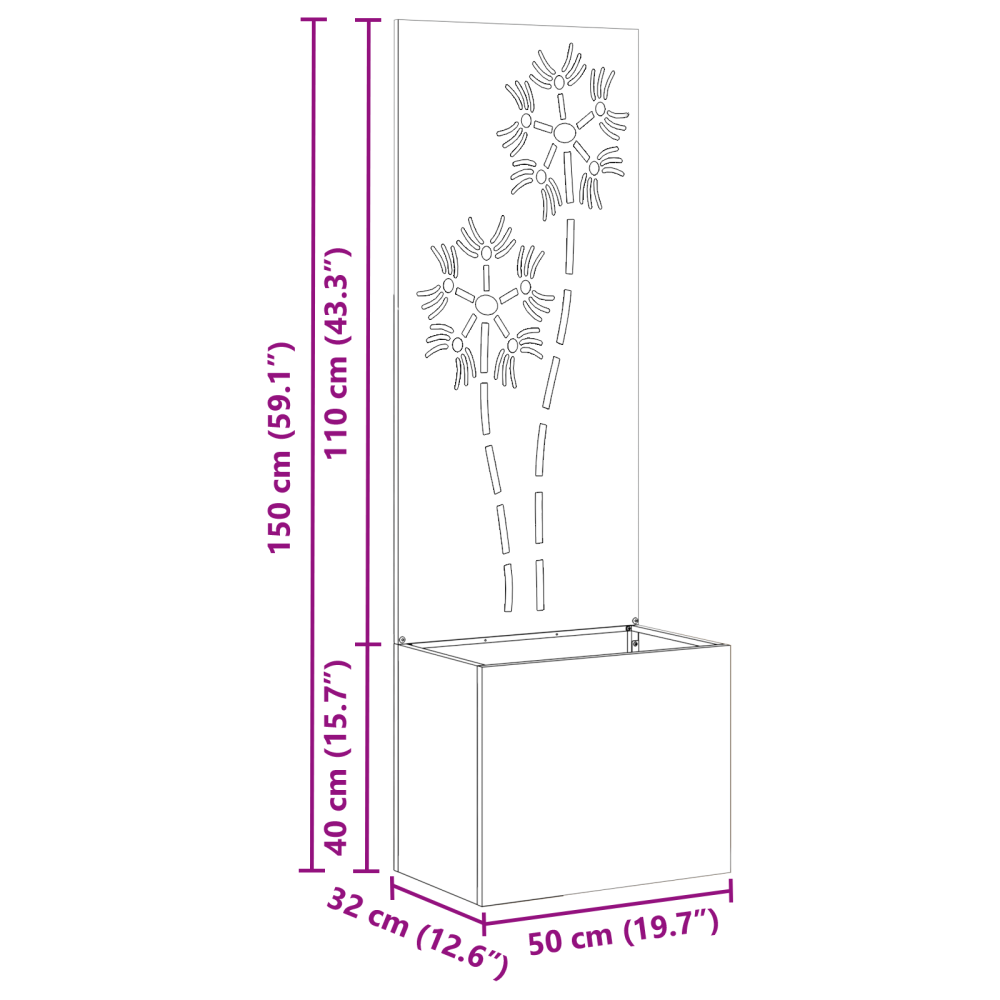 Produktbild för Trädgårds integritetsskärm Olivgrön 50 x 140 cm Kallvalsat stål
