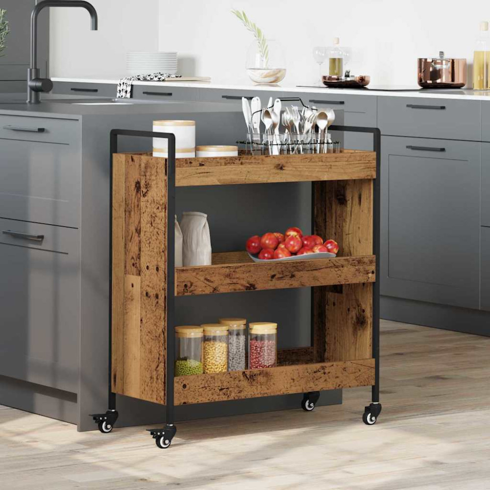 Produktbild för Köksvagn Gammalt trä 70 x 30 x 82 cm Konstruerat trä