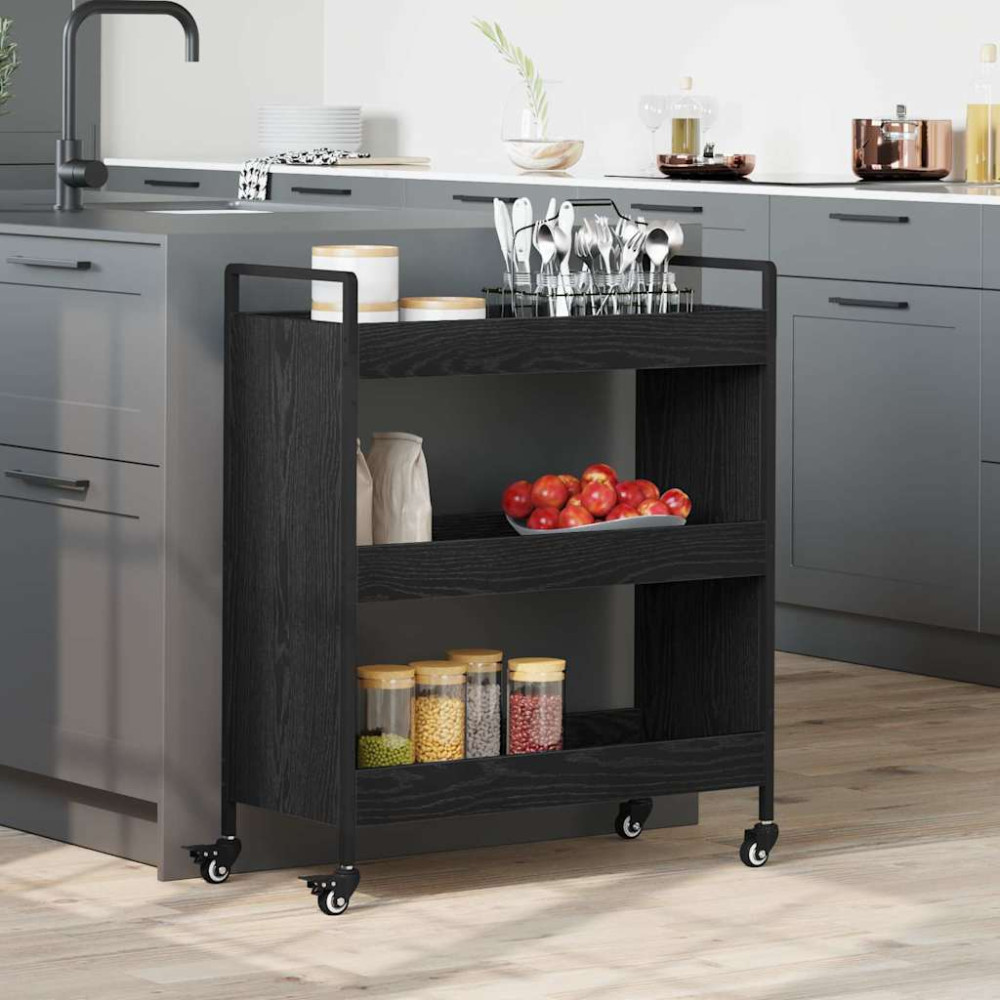 Produktbild för Köksvagn Svart Ek 70 x 30 x 82 cm Konstruerat trä