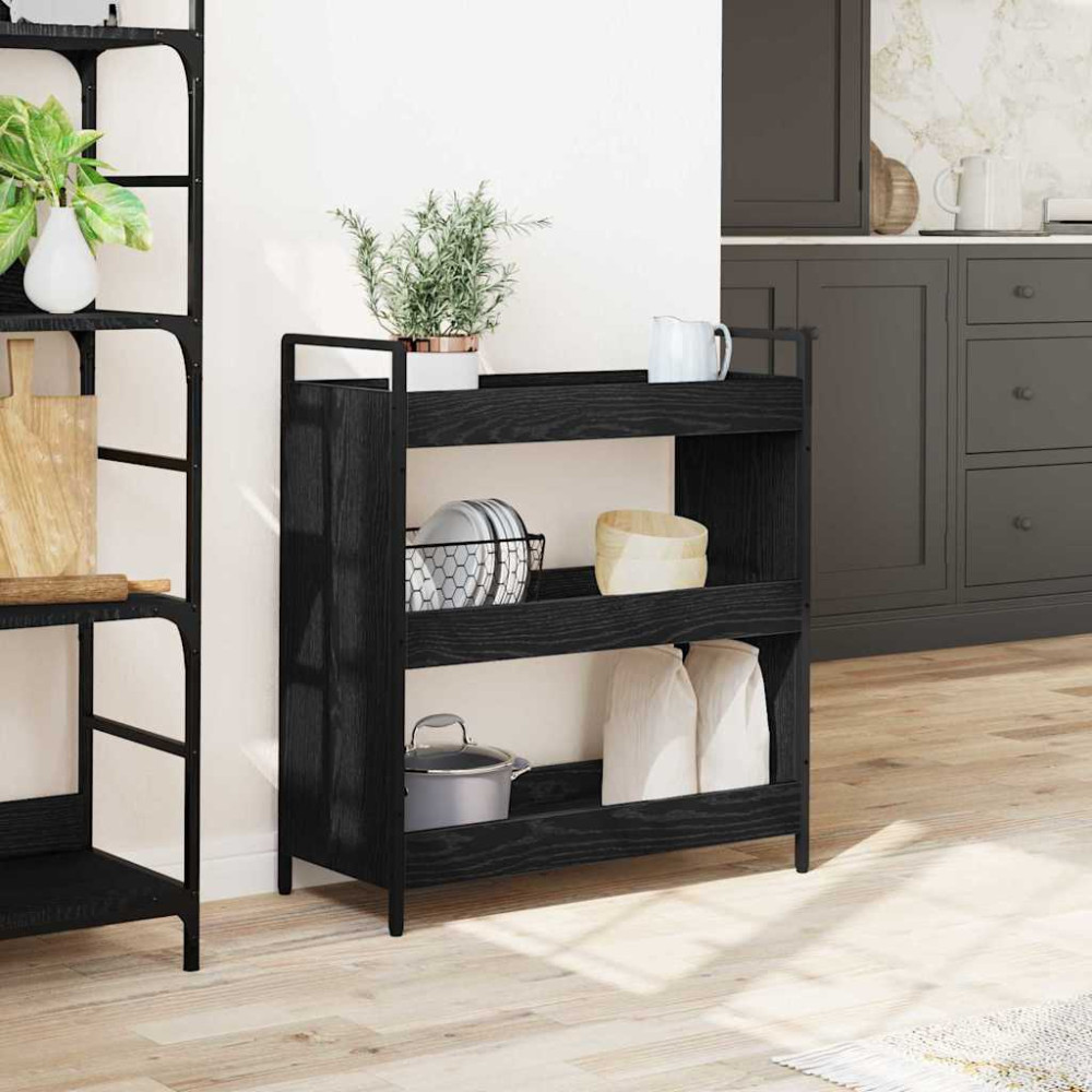 Produktbild för Köksvagn Svart Ek 70 x 30 x 82 cm Konstruerat trä