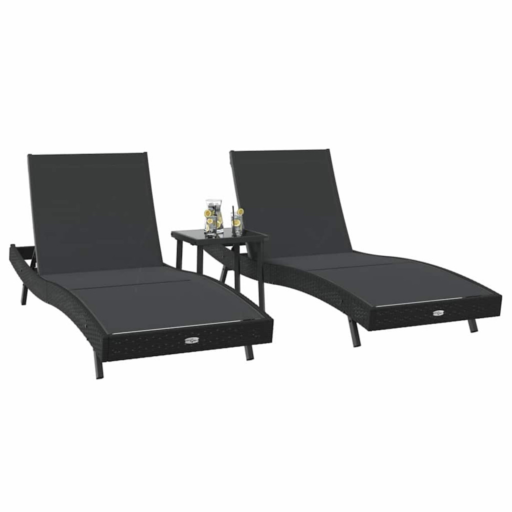 Produktbild för Solstol 3 pcs Svart 197 x 70 x 82 cm konstrotting