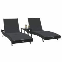 Produktbild för Solstol 3 pcs Svart 197 x 70 x 82 cm konstrotting
