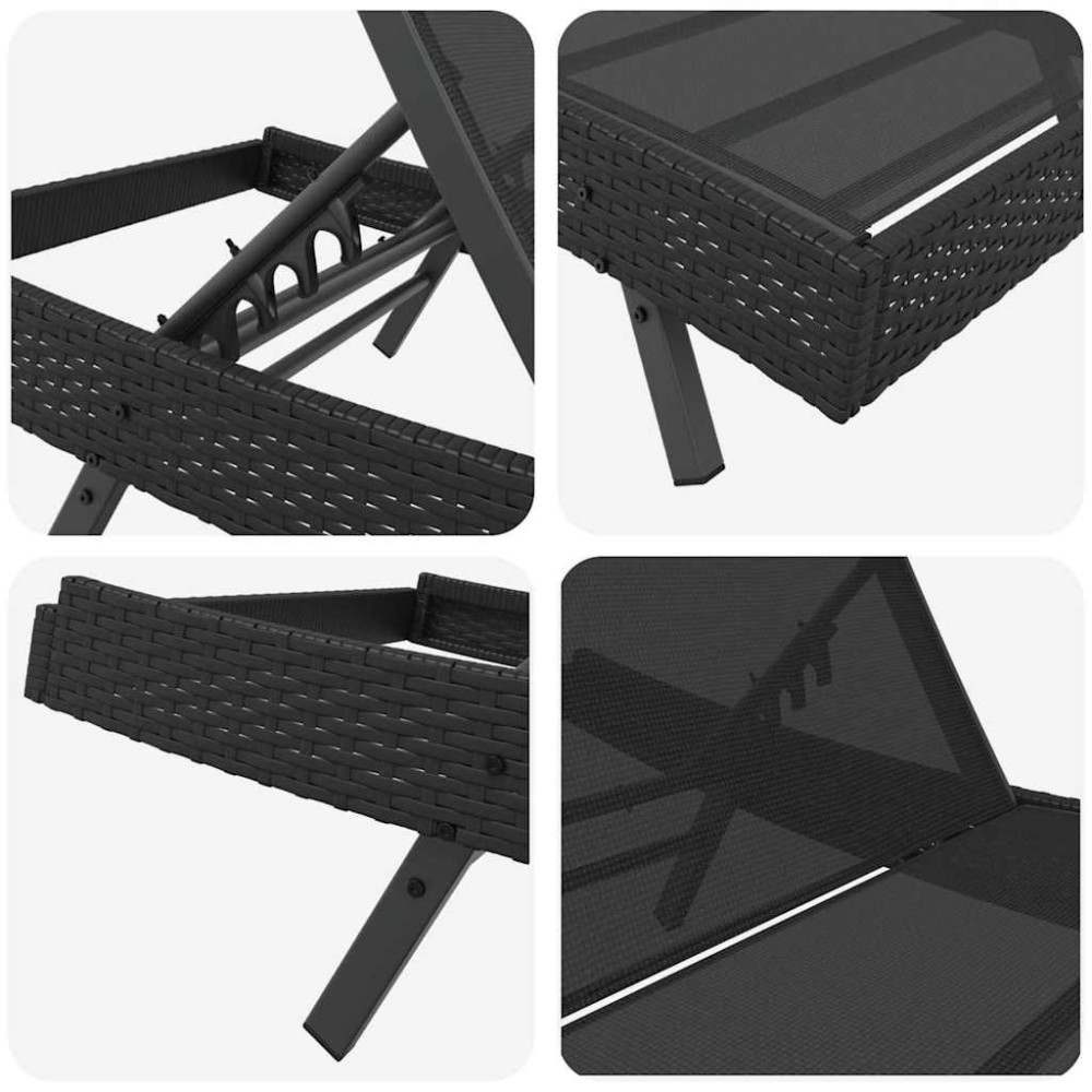 Produktbild för Solstol 3 pcs Svart 197 x 70 x 82 cm konstrotting