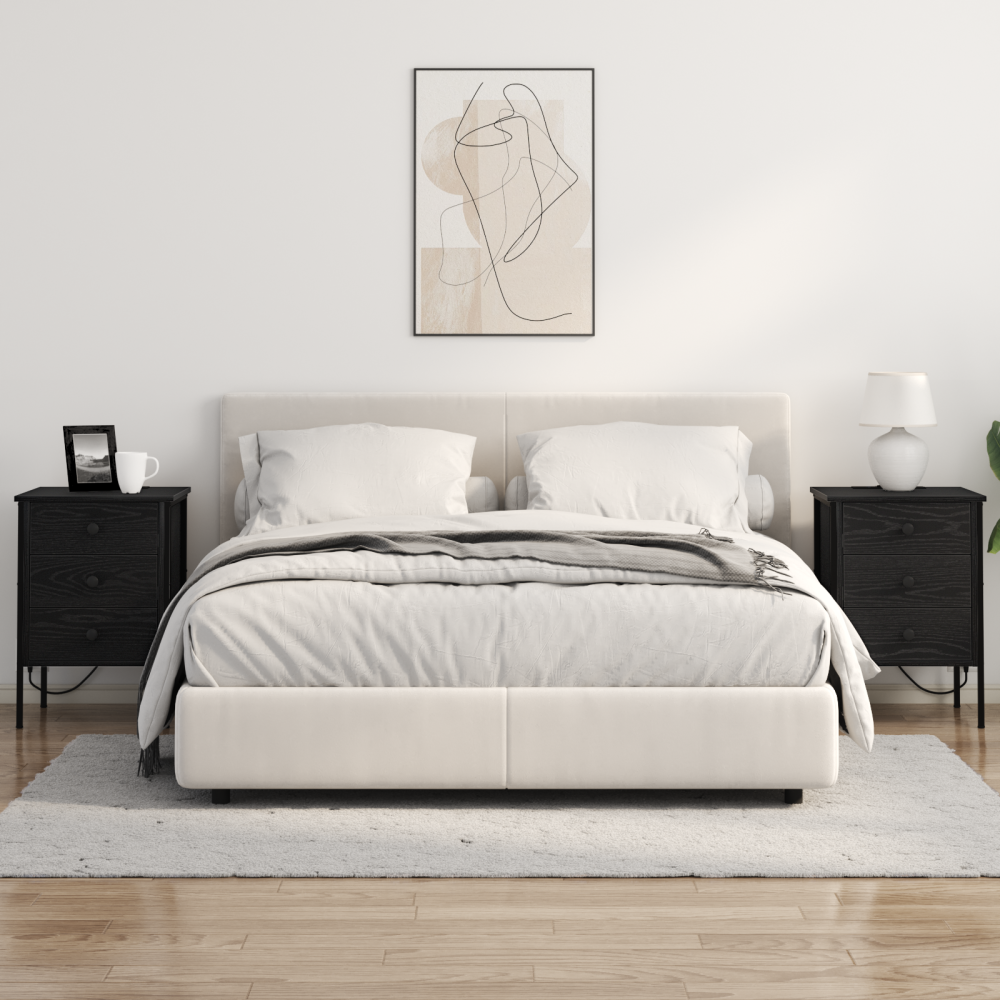 Produktbild för Nattduksbord 2 pcs Svart Ek 42 x 41 x 61 cm Konstruerat trä
