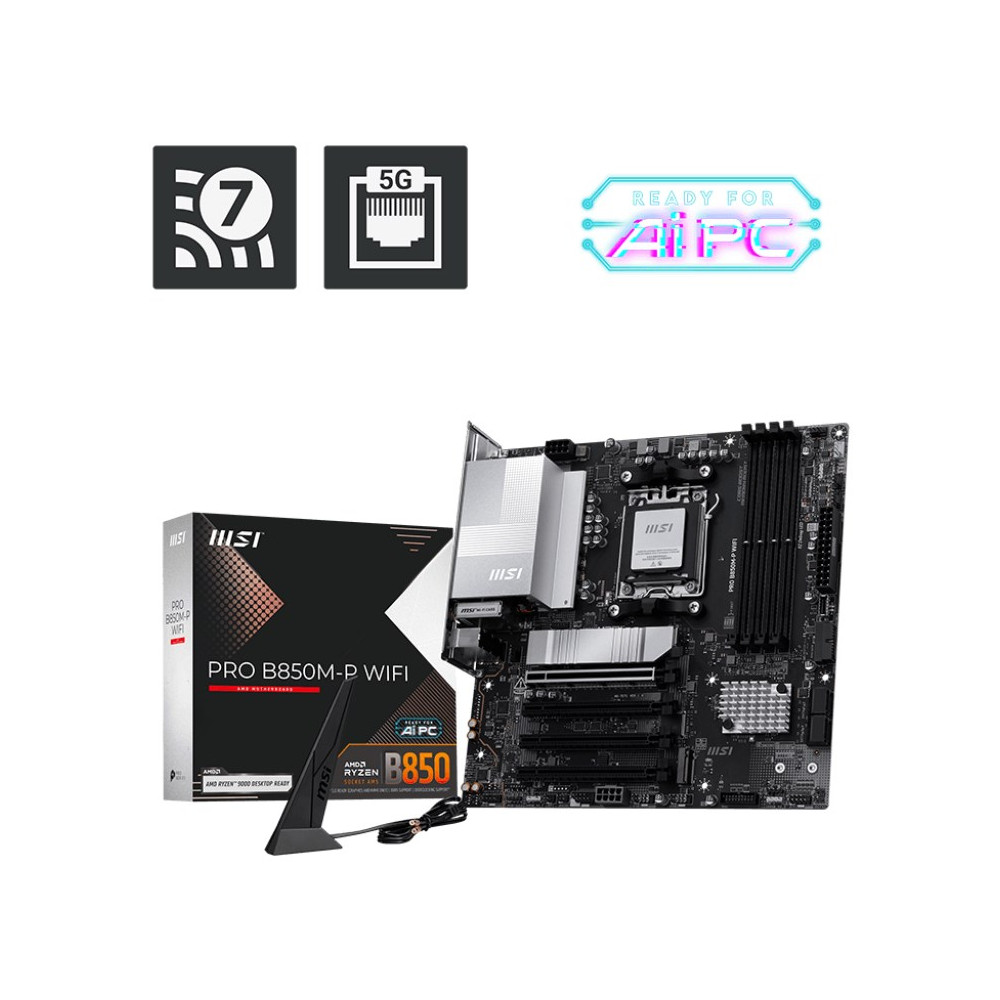 Produktbild för MSI PRO B850M-P WIFI - moderkort - micro ATX - Socket AM5 - AMD B850