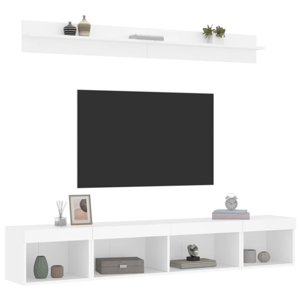 Produktbild för Tv-bänk 5 delar LED vit konstruerat trä