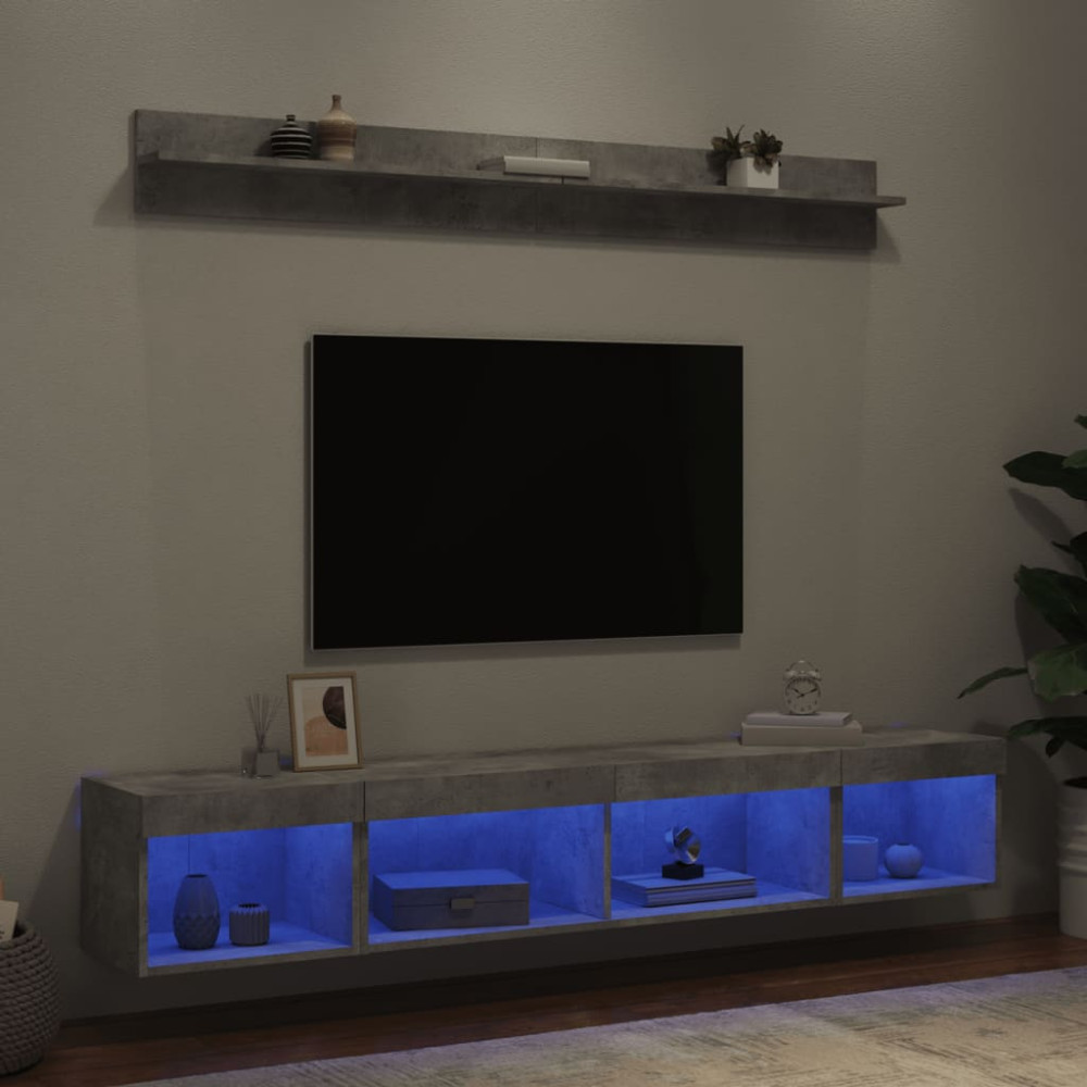 Produktbild för Tv-bänk 5 delar LED betonggrå konstruerat trä