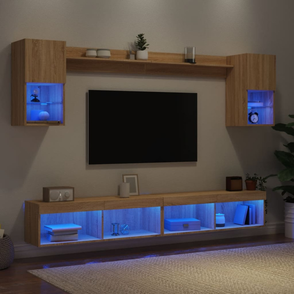 Produktbild för Tv-bänk 6 delar LED sonoma-ek konstruerat trä