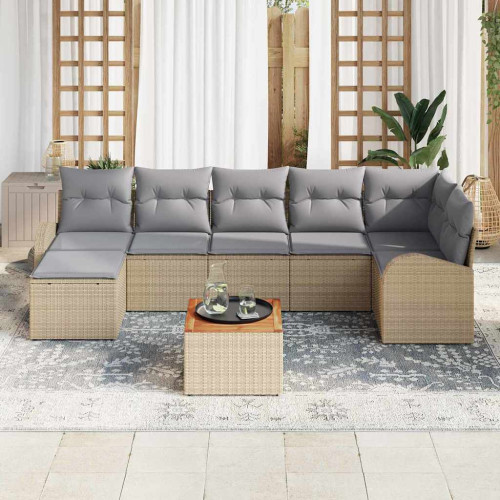 vidaXL Trädgårdsoffset med kudde 8 pcs Beige konstrotting
