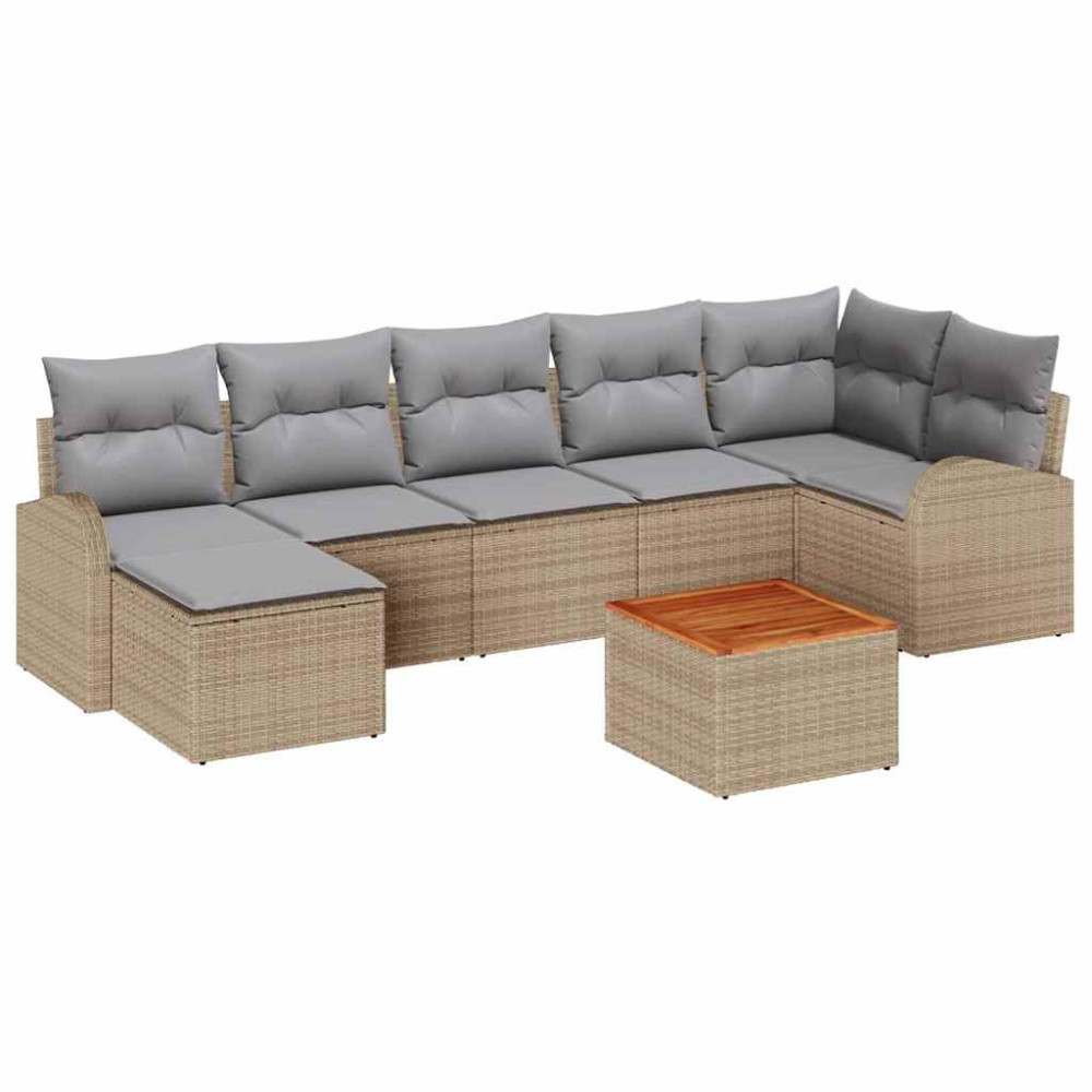 Produktbild för Trädgårdsoffset med kudde 8 pcs Beige konstrotting