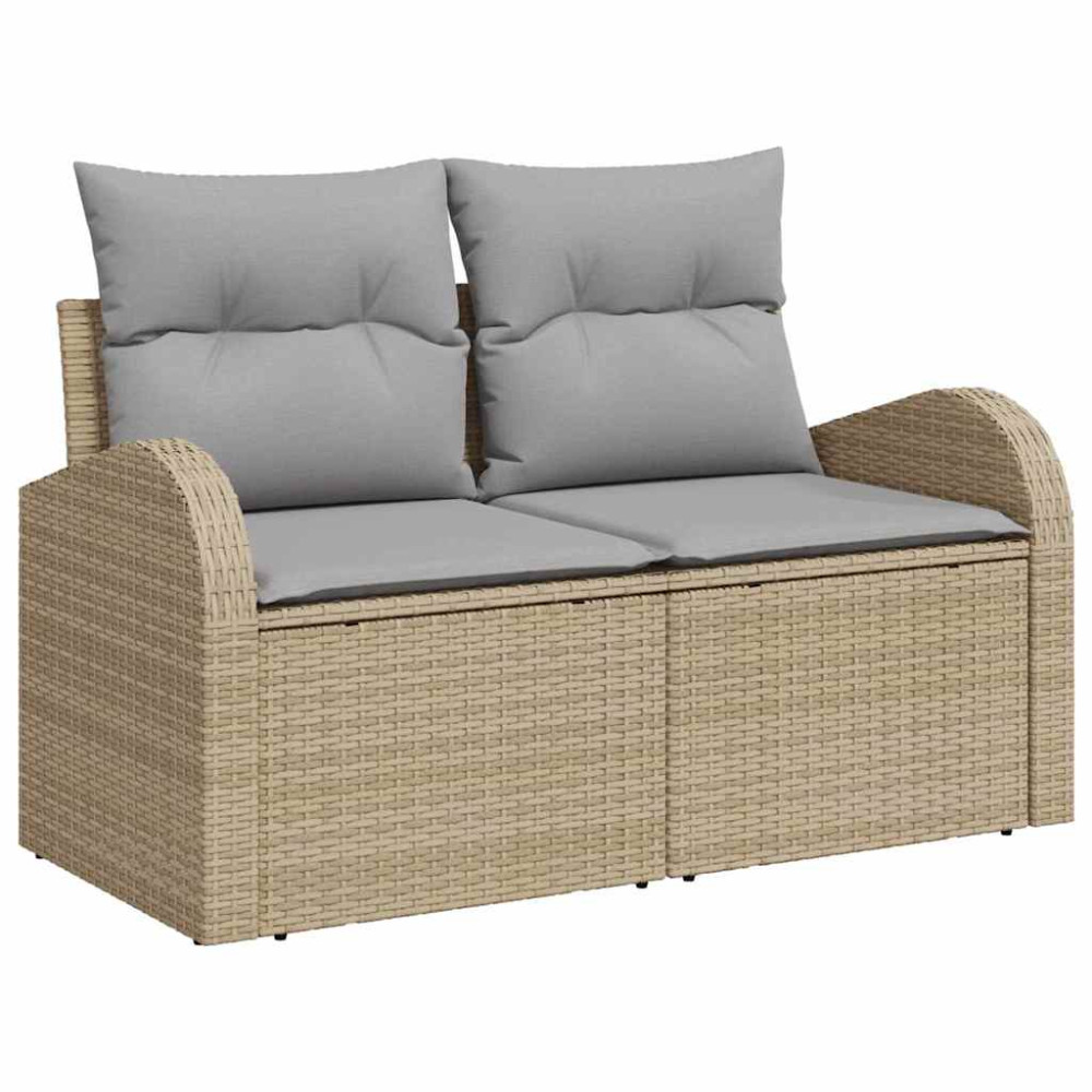 Produktbild för Trädgårdsoffset med kudde 8 pcs Beige konstrotting
