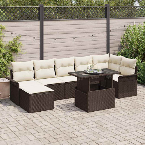 vidaXL Trädgårdsoffset med kudde 8 pcs Brun Poly rattan