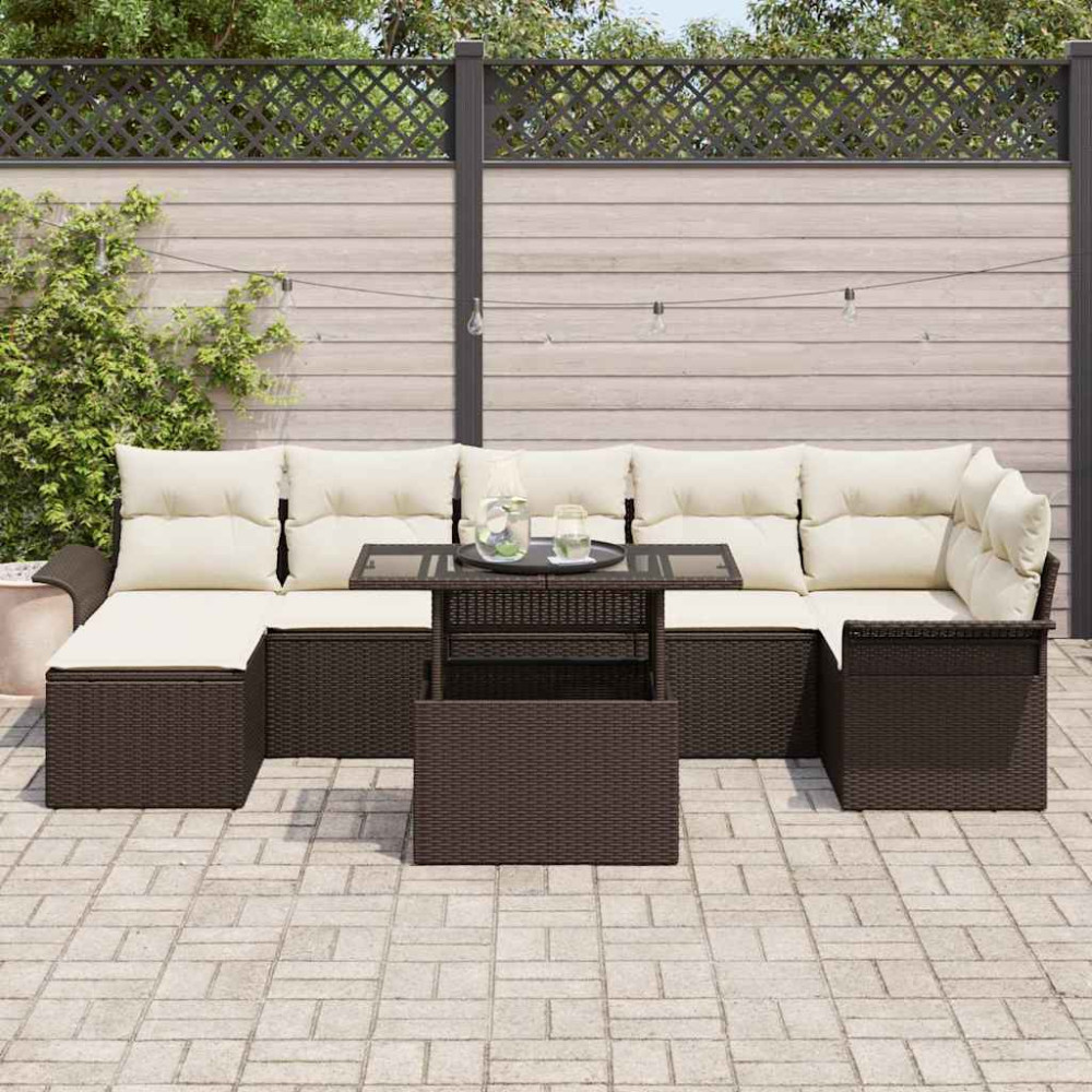 Produktbild för Trädgårdsoffset med kudde 8 pcs Brun Poly rattan