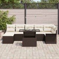 Produktbild för Trädgårdsoffset med kudde 8 pcs Brun Poly rattan