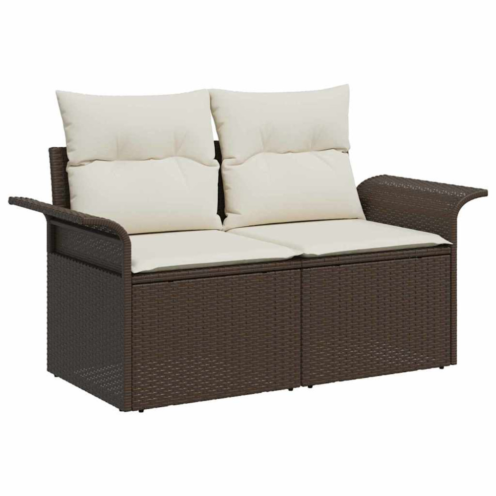 Produktbild för Trädgårdsoffset med kudde 8 pcs Brun Poly rattan