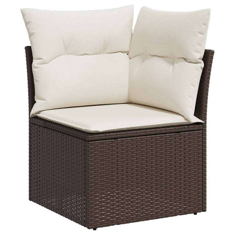 Produktbild för Trädgårdsoffset med kudde 8 pcs Brun Poly rattan