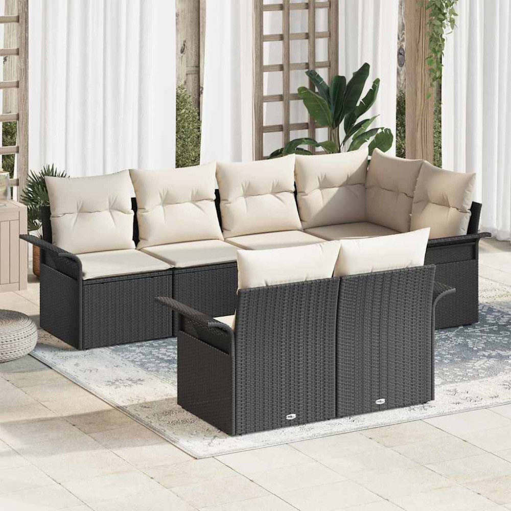 Produktbild för Trädgårdsoffset med kudde med lagring 7 pcs Svart Poly rattan