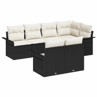 Produktbild för Trädgårdsoffset med kudde med lagring 7 pcs Svart Poly rattan
