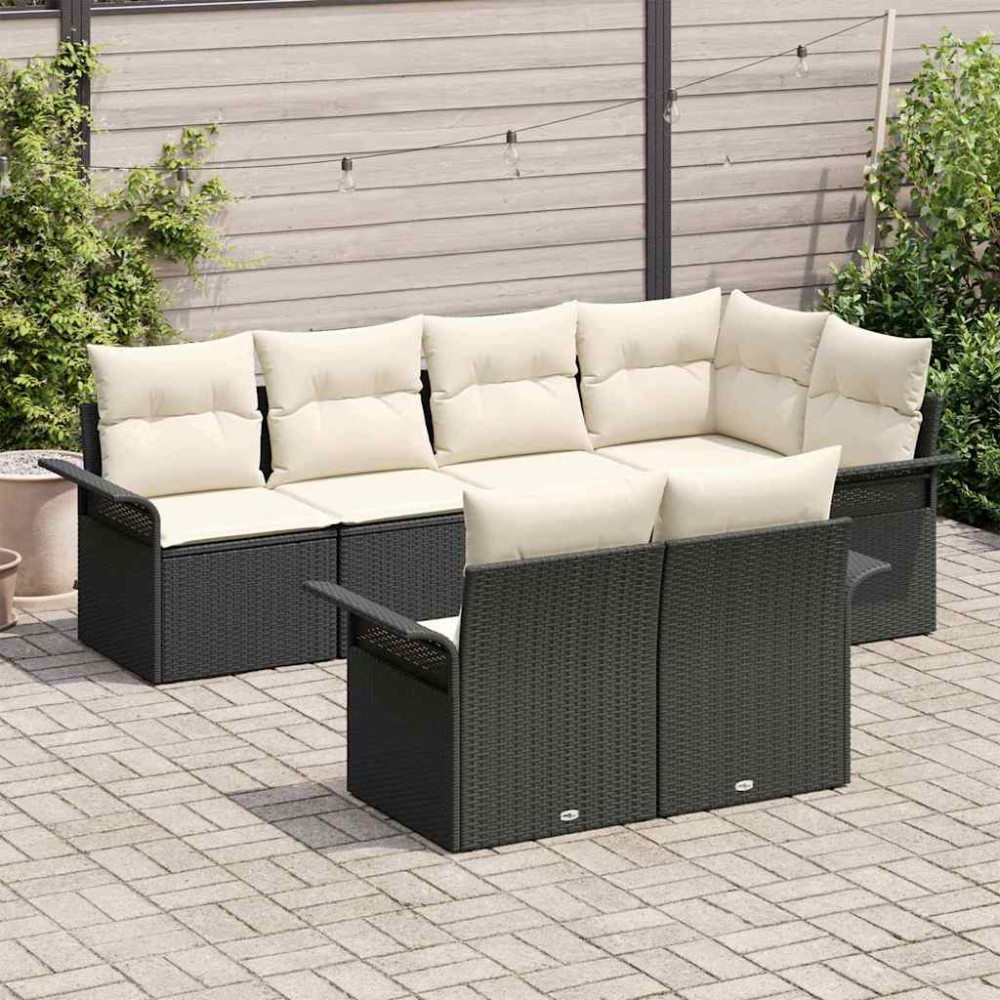 Produktbild för Trädgårdsoffset med kudde med lagring 7 pcs Svart Poly rattan