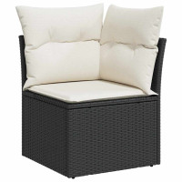 Produktbild för Trädgårdsoffset med kudde med lagring 7 pcs Svart Poly rattan