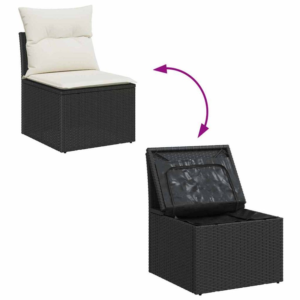 Produktbild för Trädgårdsoffset med kudde med lagring 7 pcs Svart Poly rattan