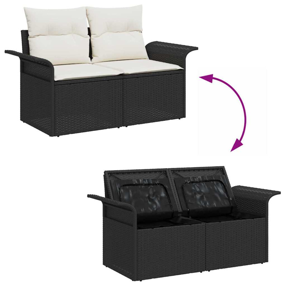 Produktbild för Trädgårdsoffset med kudde med lagring 7 pcs Svart Poly rattan