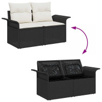 Produktbild för Trädgårdsoffset med kudde med lagring 7 pcs Svart Poly rattan