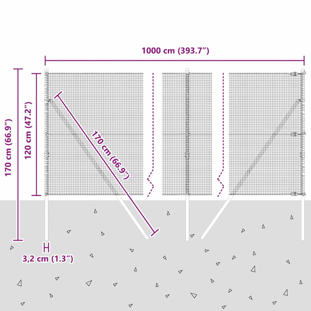 Produktbild för Markfixerat Svetsat Stängsel 10 x 1,2 m (B x H)