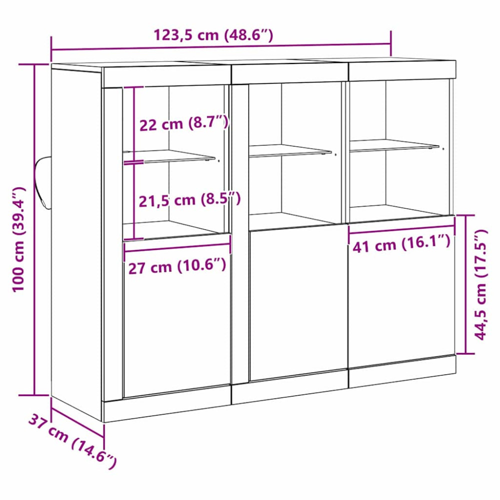 Produktbild för LED-sido bord 3 pcs Gammalt trä 123 x 37 x 100 cm