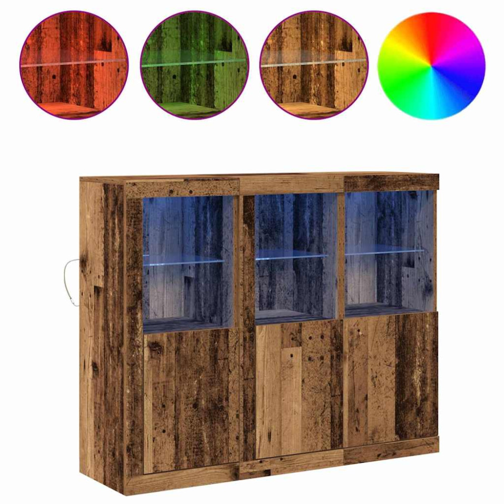Produktbild för LED-sido bord 3 pcs Gammalt trä 123 x 37 x 100 cm