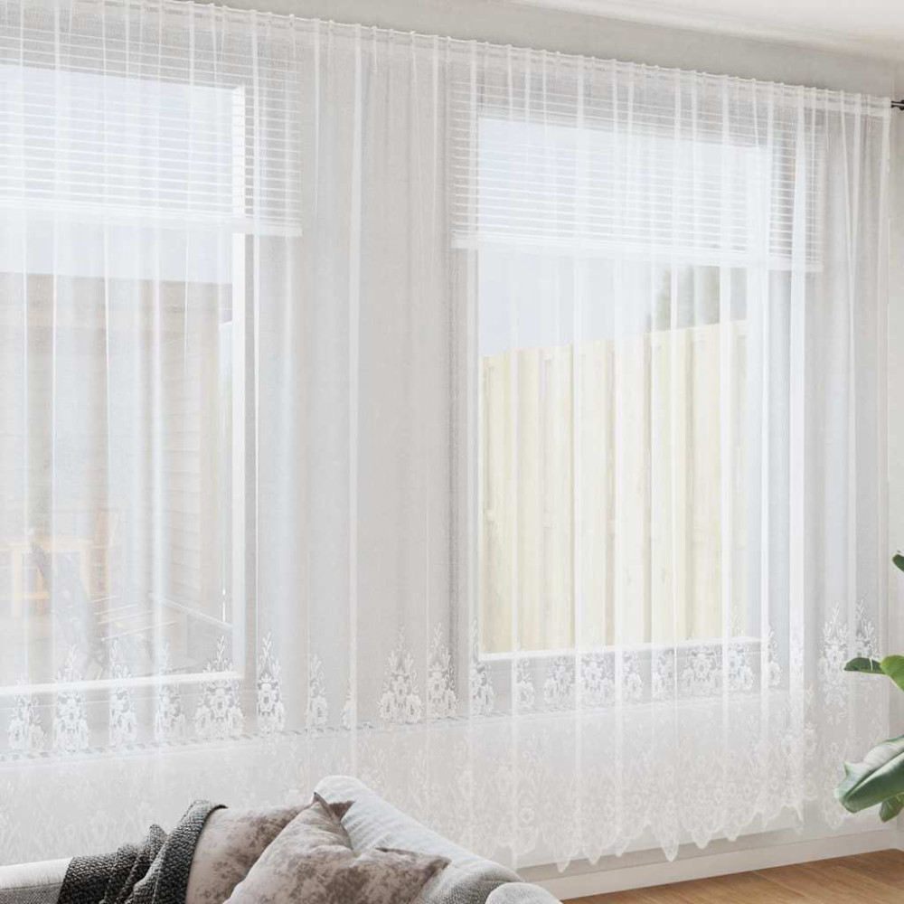 Produktbild för Spetsgardin med gardiner Blommor Vit 260 x 900 cm Polyester