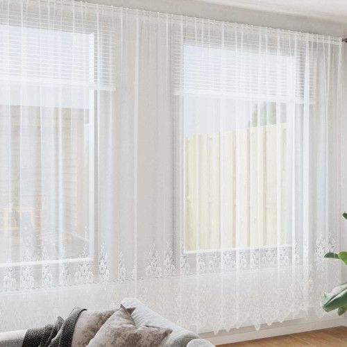 vidaXL Spetsgardin med gardiner Blommor Vit 260 x 900 cm Polyester