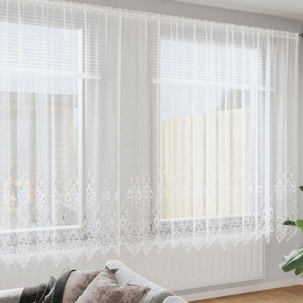 Produktbild för Spetsgardin med gardiner Blommor Vit 240 x 1200 cm Polyester