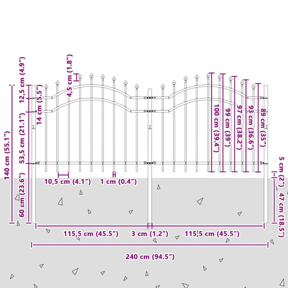 Produktbild för Trädgårdsstängsel Woerden Vit 240 x 140 cm Pulverlackerad stål