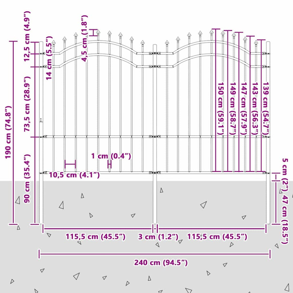 Produktbild för Trädgårdsstängsel Woerden Vit 240 x 190 cm Pulverlackerad stål