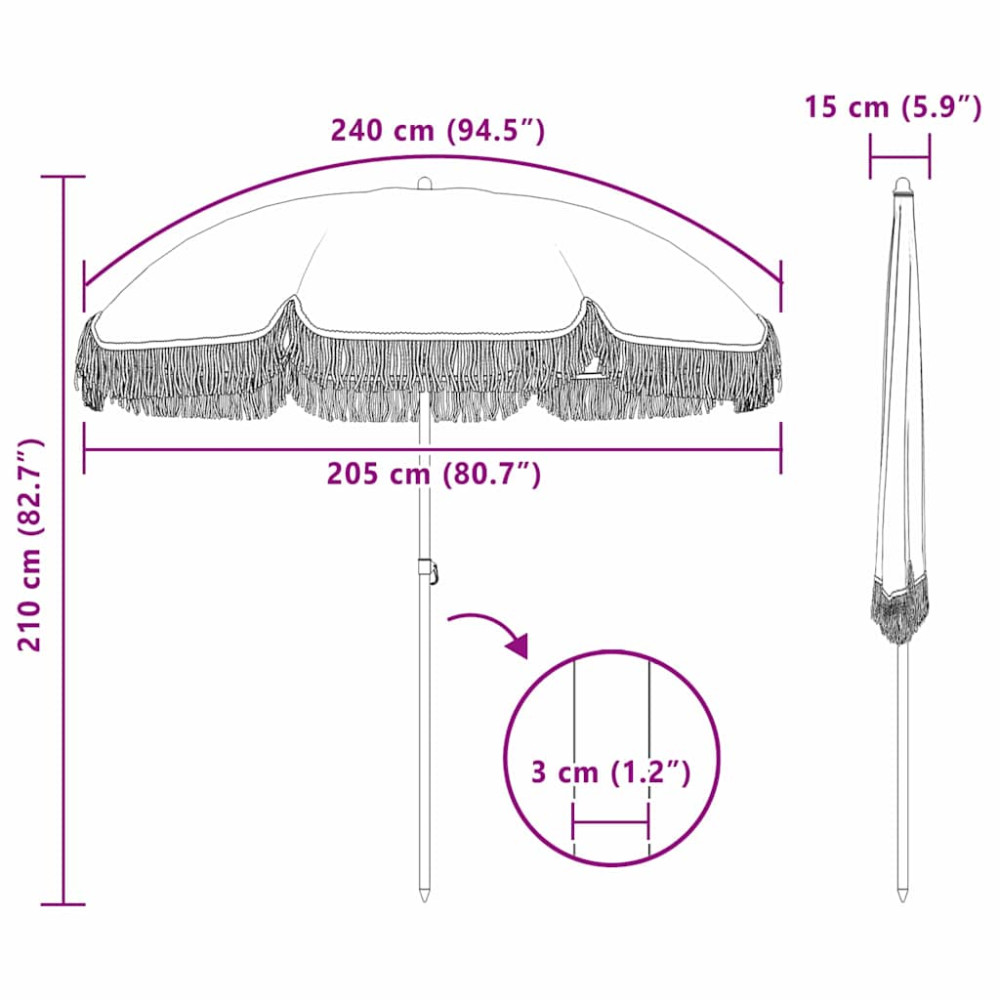 Produktbild för Badparasol Grå och Vit 205 x 205 x 210 cm Polyester och Stål