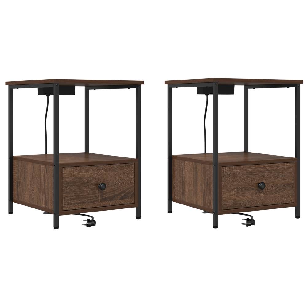 Produktbild för Nattduksbord 2 pcs Brun Ek 42 x 41 x 56 cm Konstruerat trä