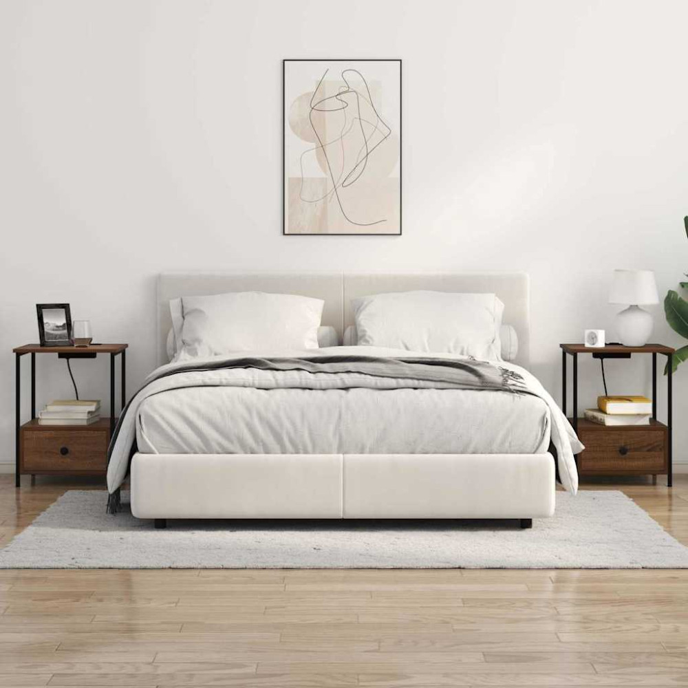 Produktbild för Nattduksbord 2 pcs Brun Ek 42 x 41 x 56 cm Konstruerat trä