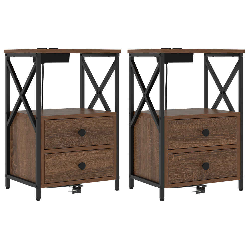Produktbild för Nattduksbord 2 pcs Brun Ek 40 x 31 x 60 cm Konstruerat trä