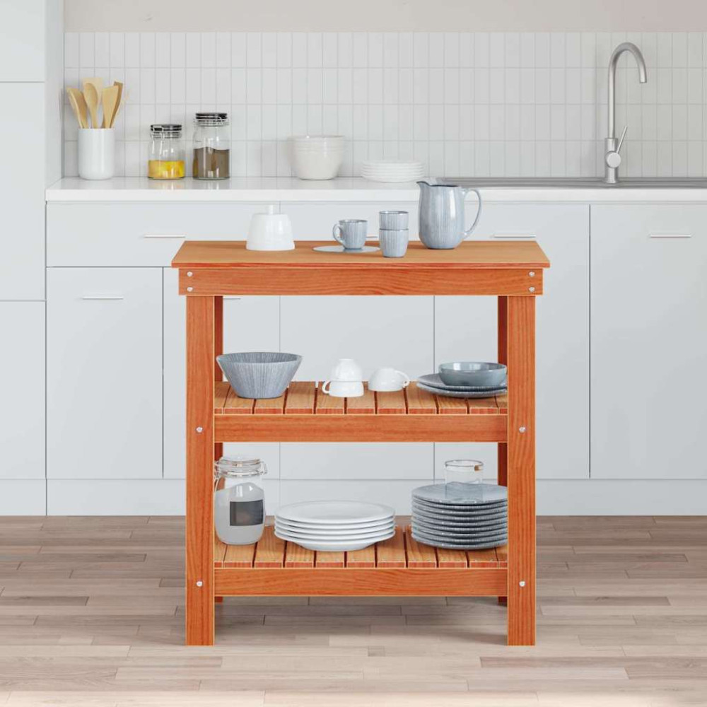 Produktbild för Arbetsbänk med hylla Vaxbrun 78,5 x 50 x 80 cm Massiv furu