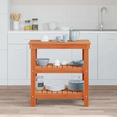 vidaXL Arbetsbänk med hylla Vaxbrun 78,5 x 50 x 80 cm Massiv furu
